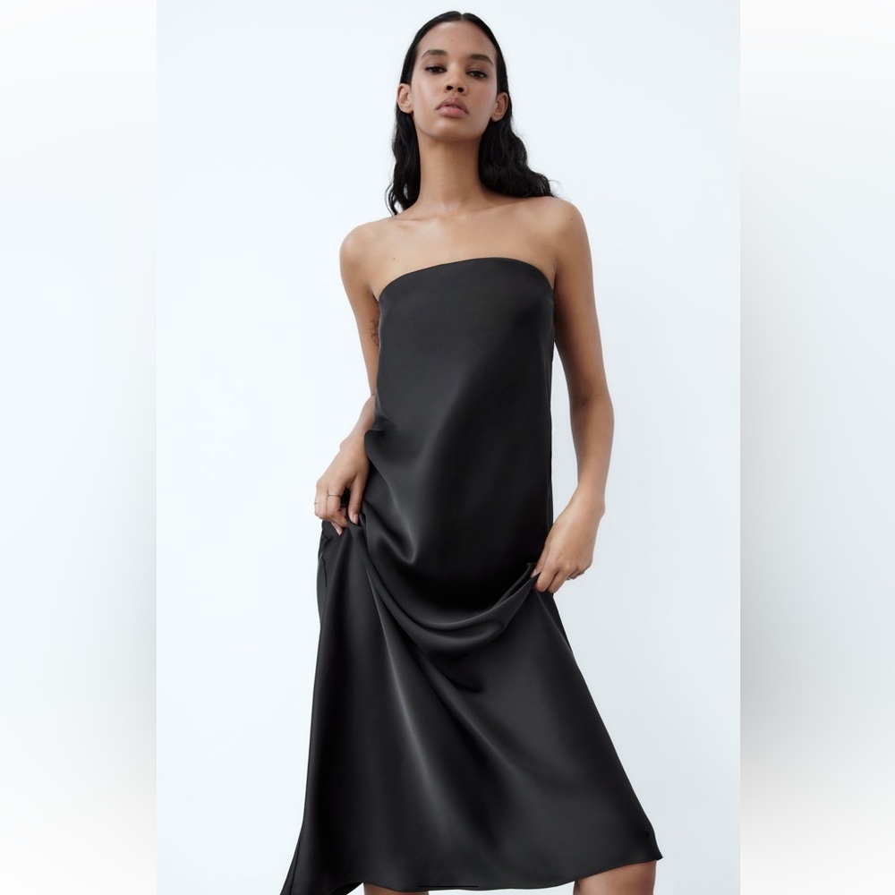Zara SATIN EFFECT DRESS. Black. Sizes XS, S. New with Tags.
